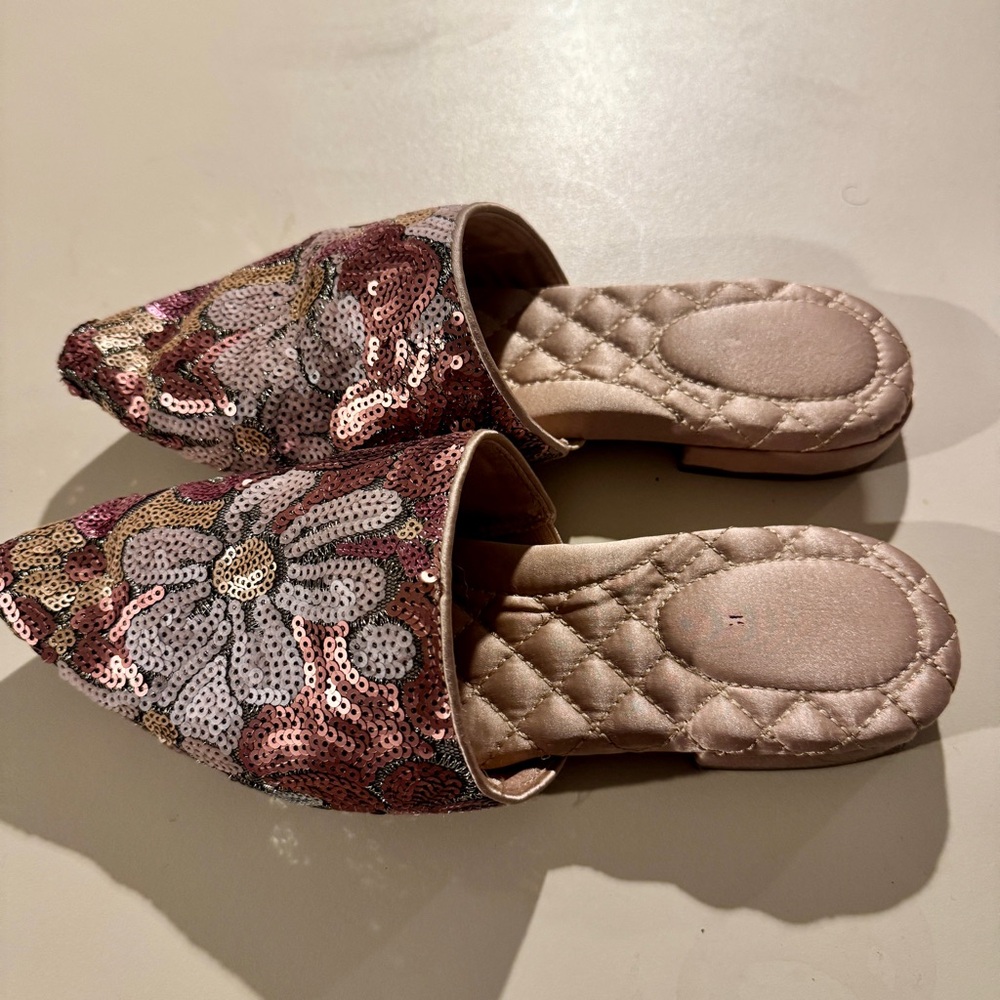 Birdies Dove pink petal sequin slides floral mule 7 - Picture 6 of 6